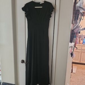 Petal & Pup Black Sheath Maxi Dress with Flutter Sleeves, Size 6